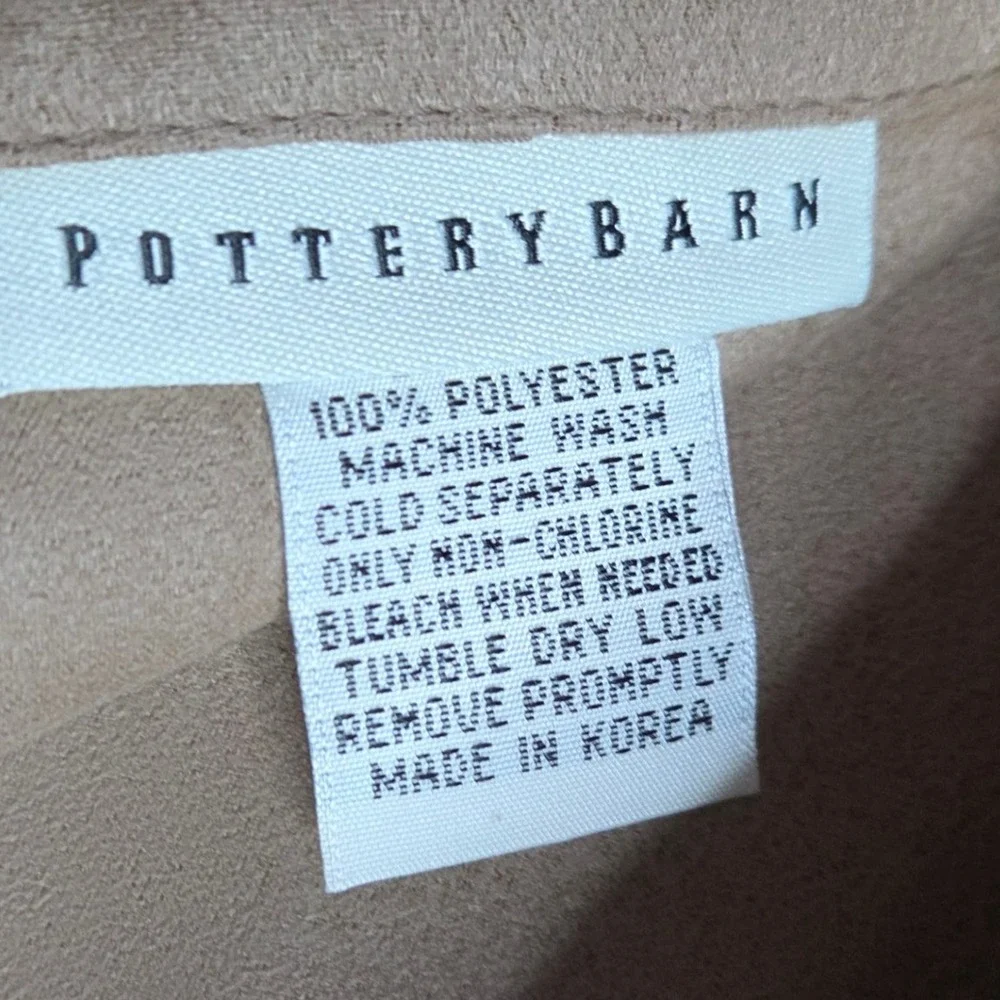 Pottery Barn Microfiber Faux Suede Tan Stitched Pillow Sham Zipper Closure‎